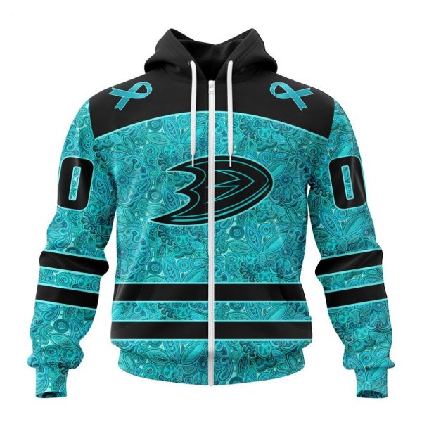 Personalized NHL Anaheim Ducks Special Design Fight Ovarian Cancer Hoodie