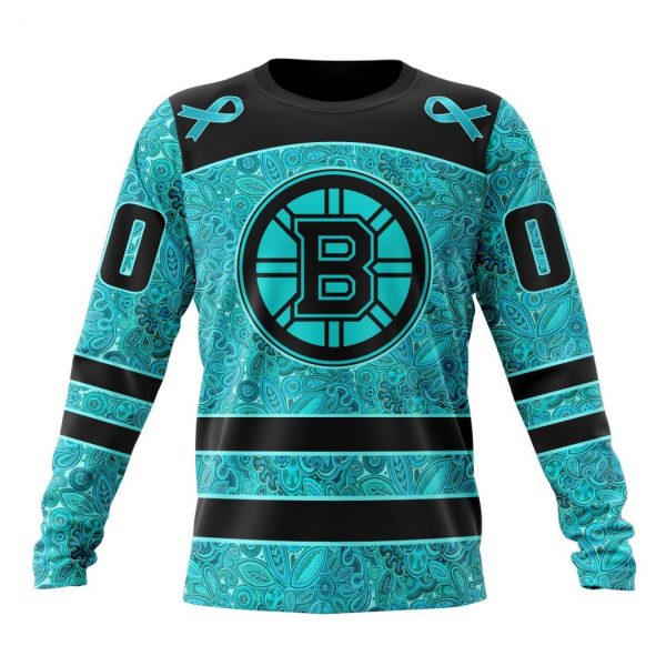 Personalized NHL Boston Bruins Special Design Fight Ovarian Cancer Hoodie