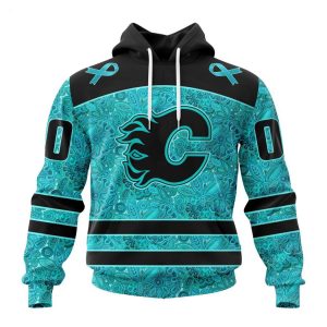 Personalized NHL Calgary Flames Special Design Fight Ovarian Cancer Hoodie