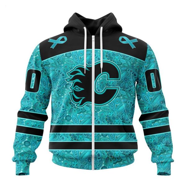 Personalized NHL Calgary Flames Special Design Fight Ovarian Cancer Hoodie