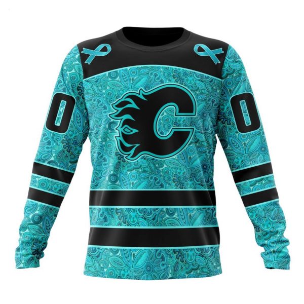 Personalized NHL Calgary Flames Special Design Fight Ovarian Cancer Hoodie