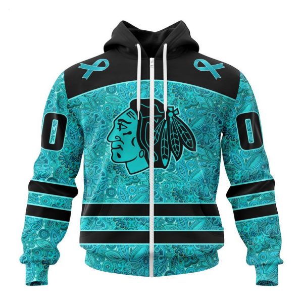 Personalized NHL Chicago Blackhawks Special Design Fight Ovarian Cancer Hoodie