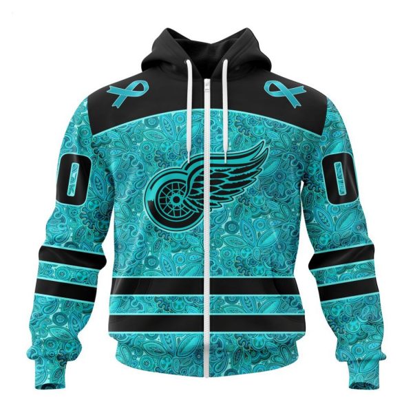 Personalized NHL Detroit Red Wings Special Design Fight Ovarian Cancer Hoodie