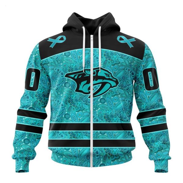 Personalized NHL Nashville Predators Special Design Fight Ovarian Cancer Hoodie