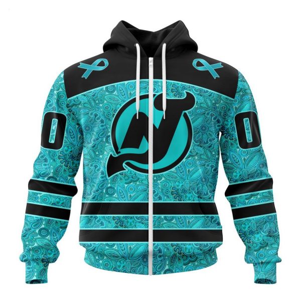 Personalized NHL New Jersey Devils Special Design Fight Ovarian Cancer Hoodie