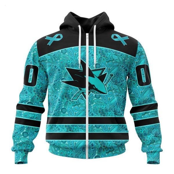 Personalized NHL San Jose Sharks Special Design Fight Ovarian Cancer Hoodie