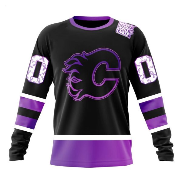 Personalized NHL Calgary Flames Special Black Hockey Fights Cancer Kits T-Shirt