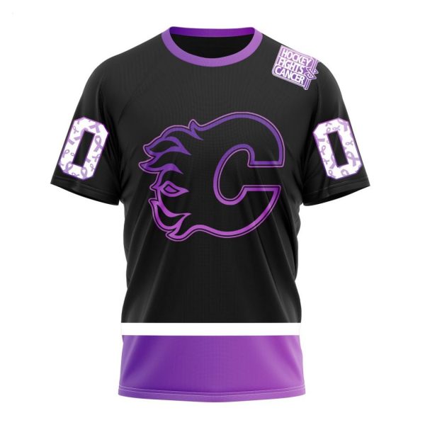 Personalized NHL Calgary Flames Special Black Hockey Fights Cancer Kits T-Shirt