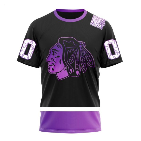 Personalized NHL Chicago Blackhawks Special Black Hockey Fights Cancer Kits T-Shirt