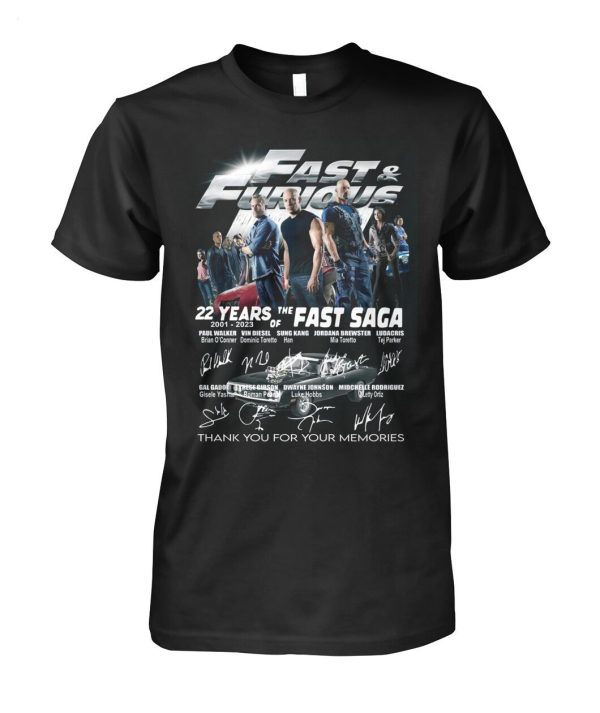 Fast & Furious 22 Years 2001 – 2023 Of The Fast Saga Thank You For The Memories T-Shirt