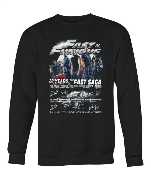 Fast & Furious 22 Years 2001 – 2023 Of The Fast Saga Thank You For The Memories T-Shirt