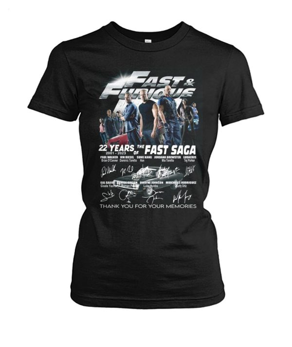 Fast & Furious 22 Years 2001 – 2023 Of The Fast Saga Thank You For The Memories T-Shirt