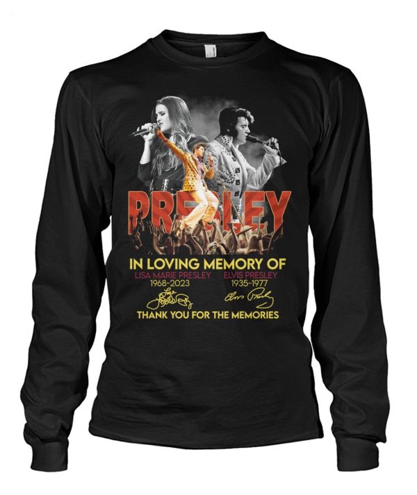 Presley In Loving Memory Of Lisa Marie Presley 1968 – 2023 And Elvis Presley 1935 – 1977 Thank You For The Memories T-Shirt