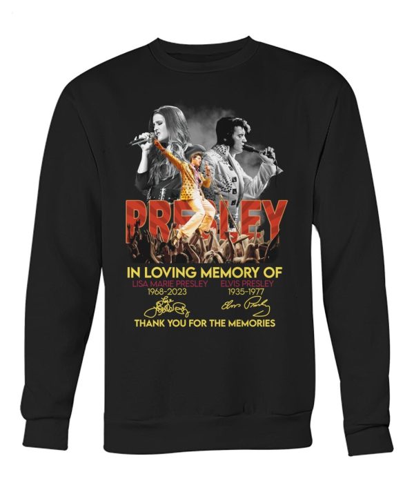 Presley In Loving Memory Of Lisa Marie Presley 1968 – 2023 And Elvis Presley 1935 – 1977 Thank You For The Memories T-Shirt