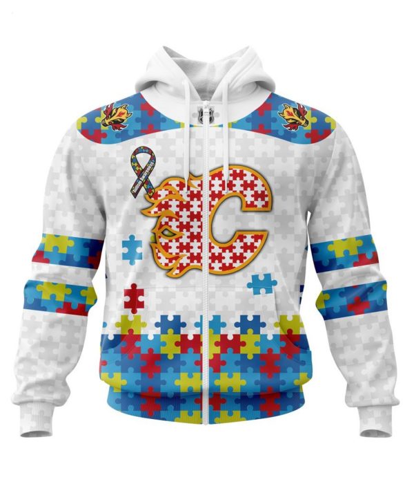 Personalized NHL Calgary Flames Autism Awareness 3D Hoodie