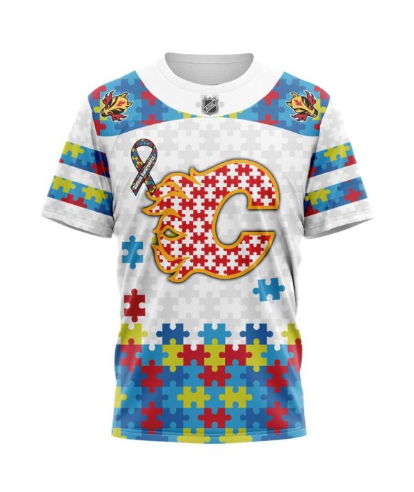 Personalized NHL Calgary Flames Autism Awareness 3D Hoodie