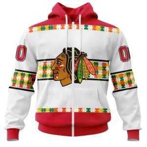 NHL Chicago BlackHawks Autism Awareness Custom Name And Number 3D Hoodie