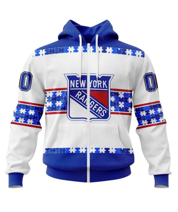 NHL New York Rangers Autism Awareness Custom Name And Number 3D Hoodie