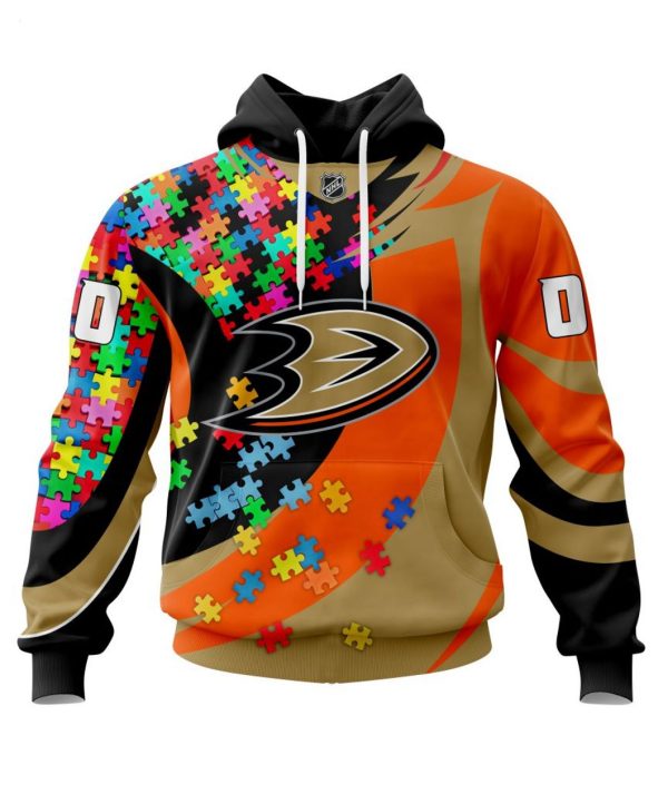 NHL Anaheim Ducks Autism Awareness Personalized Name & Number 3D Hoodie