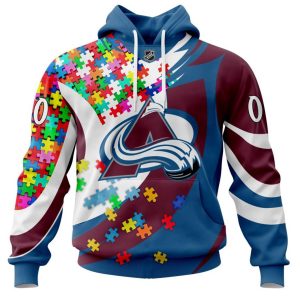 NHL Colorado Avalanche Autism Awareness Personalized Name & Number 3D Hoodie
