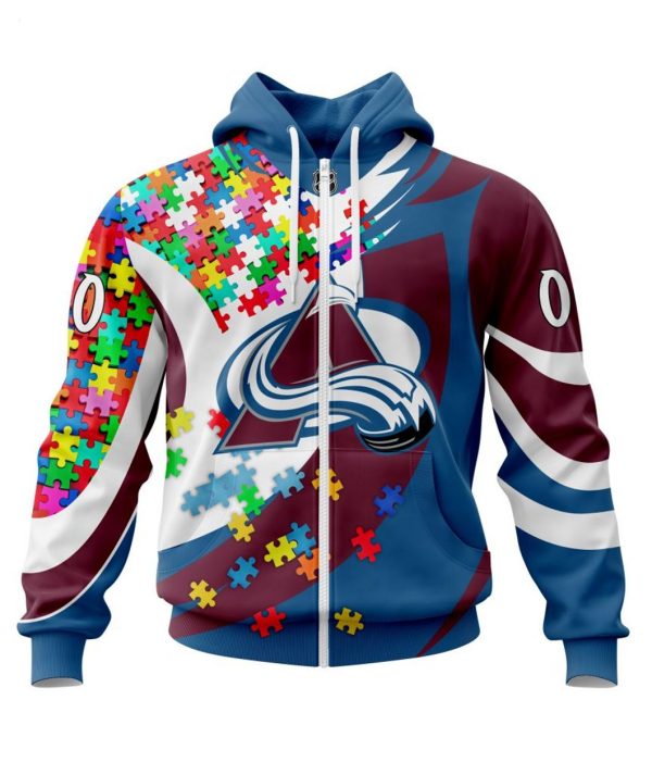 NHL Colorado Avalanche Autism Awareness Personalized Name & Number 3D Hoodie