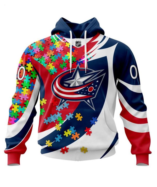 NHL Columbus Blue Jackets Autism Awareness Personalized Name & Number 3D Hoodie