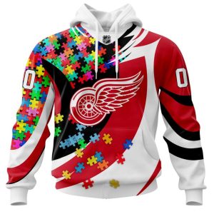 NHL Detroit Red Wings Autism Awareness Personalized Name & Number 3D Hoodie