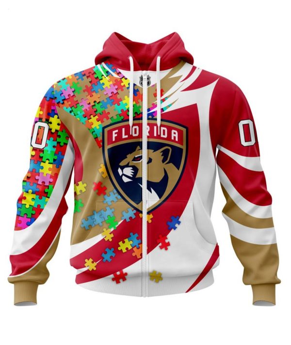 NHL Florida Panthers Autism Awareness Personalized Name & Number 3D Hoodie
