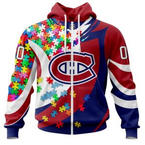 NHL Montreal Canadiens Autism Awareness Personalized Name & Number 3D Hoodie