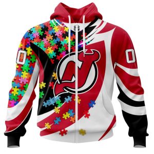 NHL New Jersey Devils Autism Awareness Personalized Name & Number 3D Hoodie