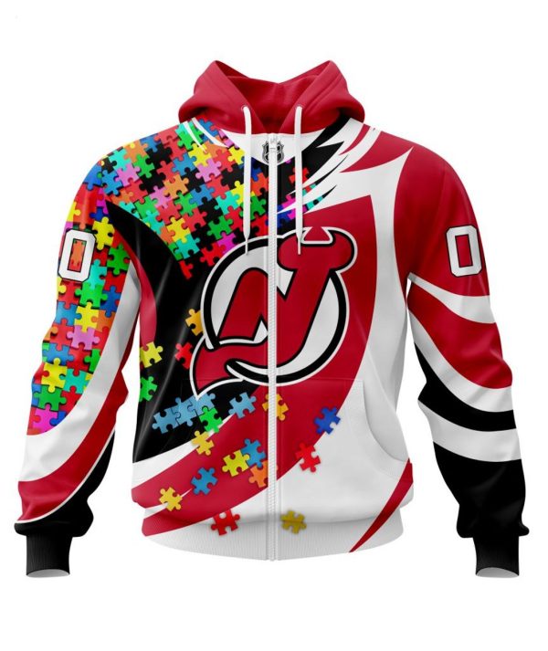 NHL New Jersey Devils Autism Awareness Personalized Name & Number 3D Hoodie