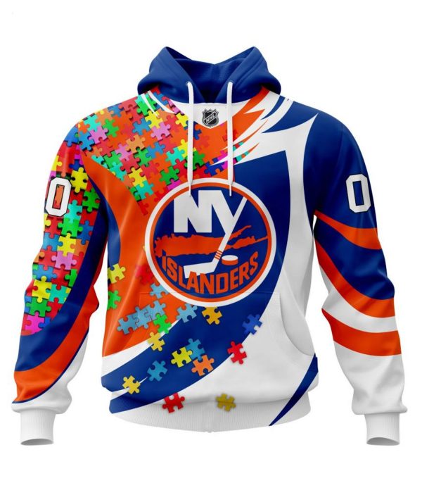 NHL New York Islanders Autism Awareness Personalized Name & Number 3D Hoodie