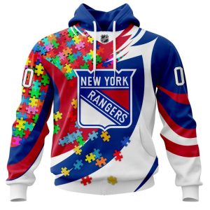 NHL New York Rangers Autism Awareness Personalized Name & Number 3D Hoodie