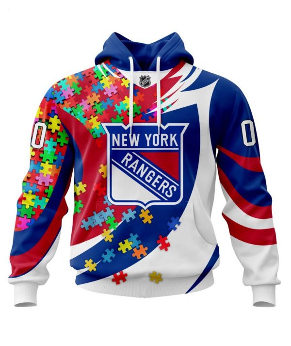 NHL New York Rangers Autism Awareness Personalized Name & Number 3D Hoodie