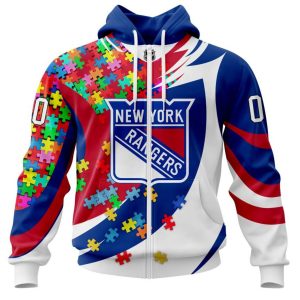 NHL New York Rangers Autism Awareness Personalized Name & Number 3D Hoodie