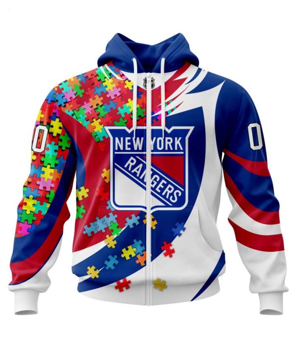 NHL New York Rangers Autism Awareness Personalized Name & Number 3D Hoodie