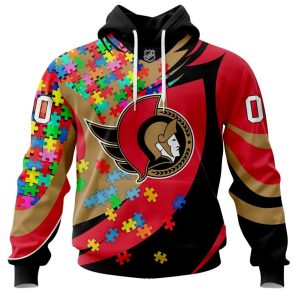NHL Ottawa Senators Autism Awareness Personalized Name & Number 3D Hoodie