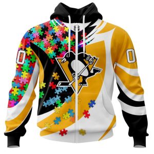 NHL Pittsburgh Penguins Autism Awareness Personalized Name & Number 3D Hoodie