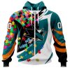NHL Pittsburgh Penguins Autism Awareness Personalized Name & Number 3D Hoodie
