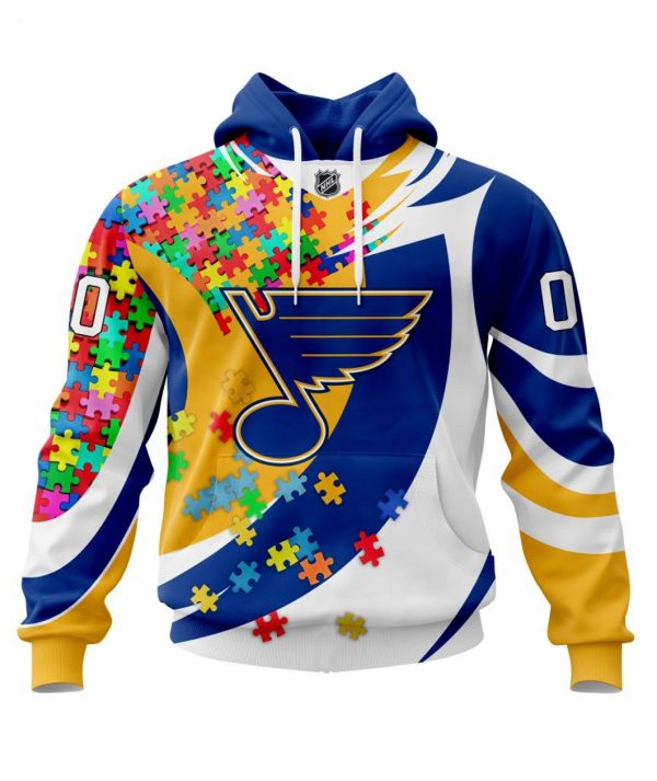 NHL St. Louis Blues Autism Awareness Personalized Name & Number 3D Hoodie