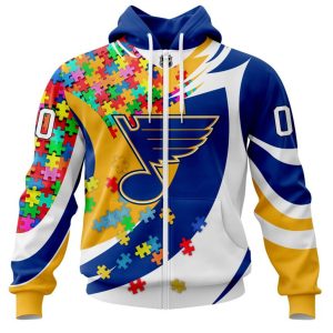 NHL St. Louis Blues Autism Awareness Personalized Name & Number 3D Hoodie