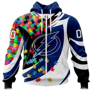 NHL Tampa Bay Lightning Autism Awareness Personalized Name & Number 3D Hoodie