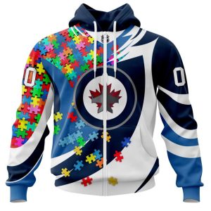 NHL Winnipeg Jets Autism Awareness Personalized Name & Number 3D Hoodie