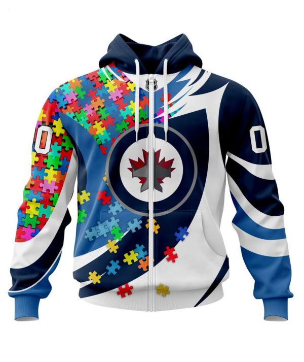 NHL Winnipeg Jets Autism Awareness Personalized Name & Number 3D Hoodie