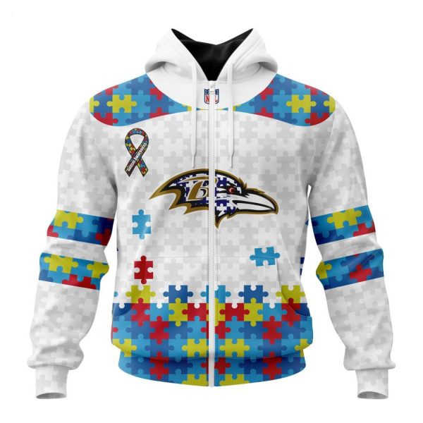 Custom Name And Number NFL Baltimore Ravens Special Autism Awareness Design Hoodie