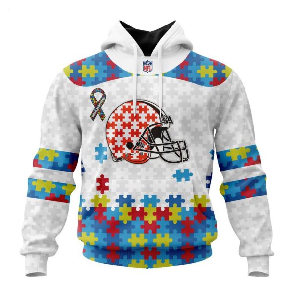 Custom Name And Number NFL Cleveland Browns Special Autism Awareness Design Hoodie