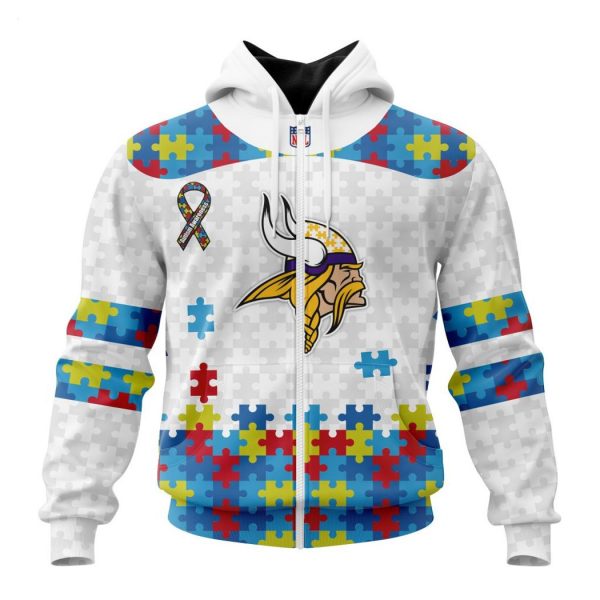 Custom Name And Number NFL Minnesota Vikings Special Autism Awareness Design Hoodie