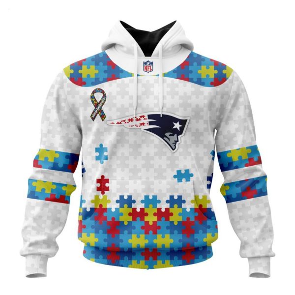 Custom Name And Number NFL New England Patriots Special Autism Awareness Design Hoodie