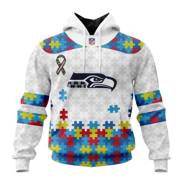 Custom Name And Number NFL Seattle Seahawks Special Autism Awareness Design  Hoodie - Torunstyle