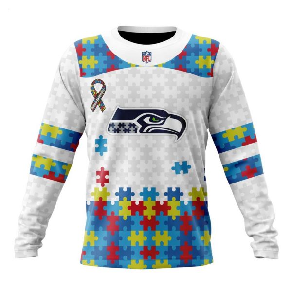 Custom Name And Number NFL Seattle Seahawks Special Autism Awareness Design Hoodie